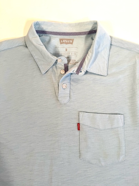 Levi's Light Blue Red Tab Pocket Slub Polo Neo-Prep Coastal Preppy Minimalist - Picture 3 of 10